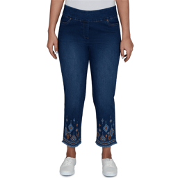 Petite Alfred Dunner Tuscany Pull On Aztec Embroidered Jeans