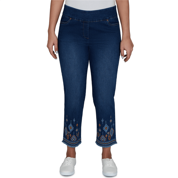 Petite Alfred Dunner Tuscany Pull On Aztec Embroidered Jeans
