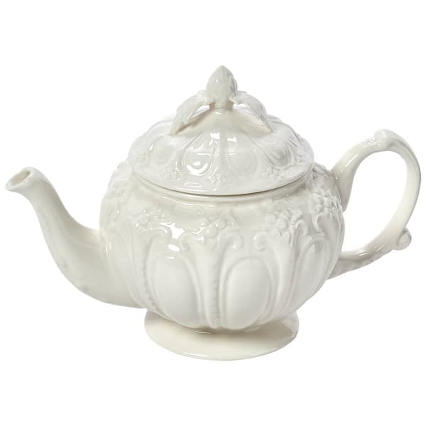 Home Essentials 26oz. Embossed Ivory Round Teapot - image 