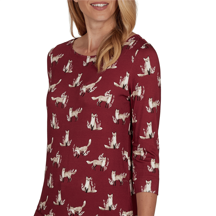Petite Emaline Key Items 3/4 Sleeve All Over Fox Tee