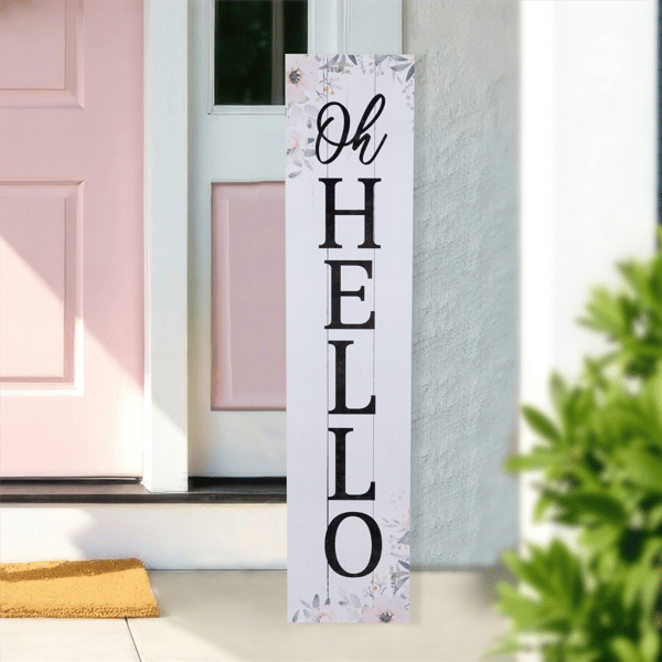 Northlight 36in. Floral "Oh Hello" Wooden Porch Board Sign