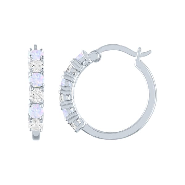 Gemstone Classics(tm) Simulated Opal/Sapphire Silver Hoop Earrings - image 