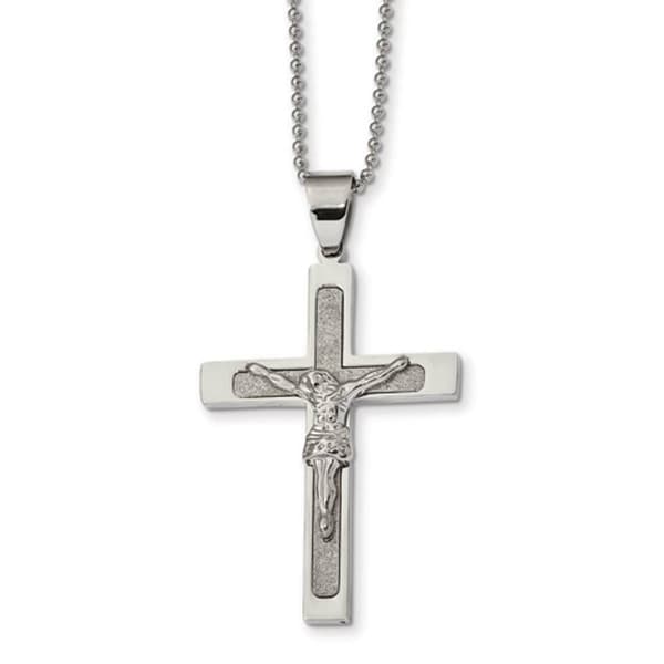 Mens Gentlemens Classics(tm) Polished & Laser Cut Crucifix Necklace - image 
