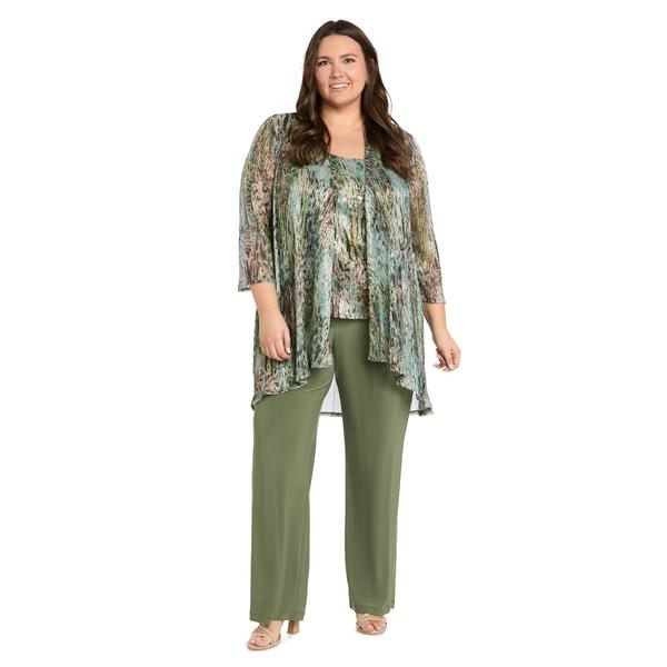 Plus Size R&M Richards Print Metallic Crinkle Pants Set