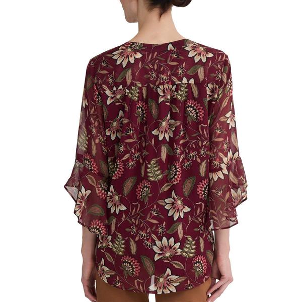 Womens Jones New York Long Flounce Sleeve Floral Blouse