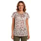 Womens Kasper Cap Sleeve Pleat Neck Abstract Fan Blouse - image 1
