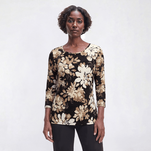Womens Emily Daniels 3/4 Sleeve Floral Jacquard Blouse - image 