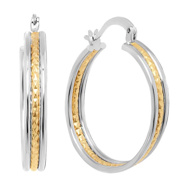 Two-Tone 30mm Diamond Cut Hoop Earrings - image 