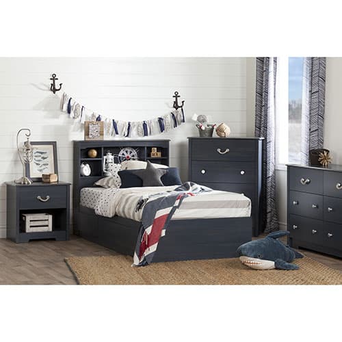 South Shore Aviron Twin Bookcase Headboard-Blueberry