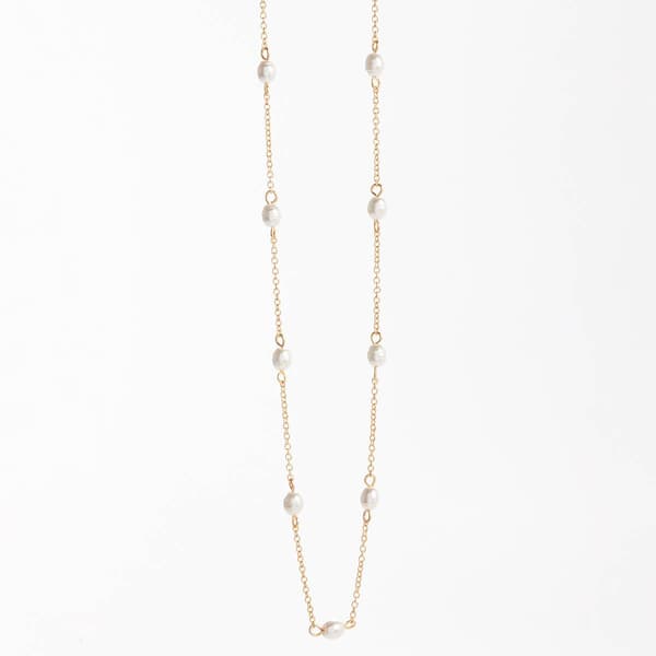 Design Collection Gold-Tone Glass/Pearl Chain Necklace - image 
