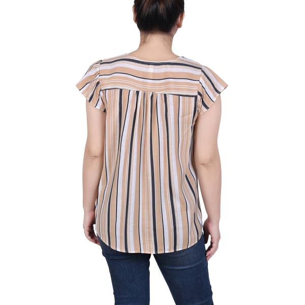 Petite NY Collection Cap Sleeve Tuwa Stripe Tie Neck Blouse