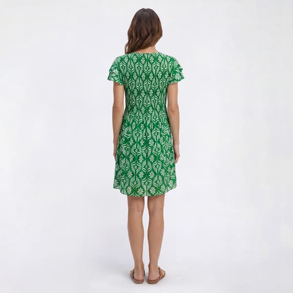 Womens Ninety Clothing Flutter Sleeve Geometric Shift Dress