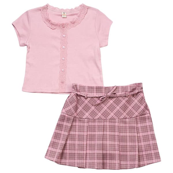 Girls (7-16) Sweet Butterfly(R) Lace Trim Tee w/ Plaid Skort