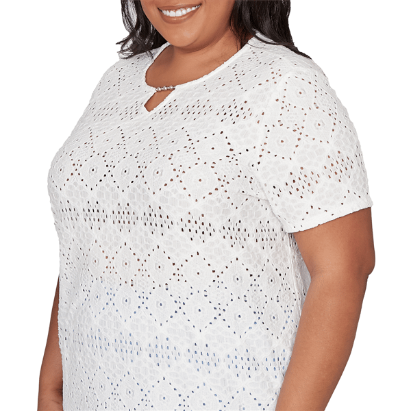 Plus Size Alfred Dunner Vintage Charm Geometric Eyelet Blouse