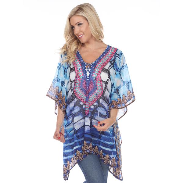Womens White Mark Blue Aqua Caftan