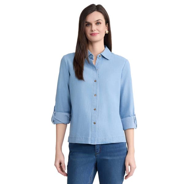 Womens Jones New York Roll Tab Sleeve Button Down Blouse