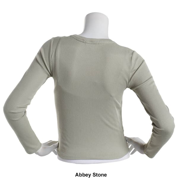 Juniors Poof! Long Sleeve Peach Rib Meet &amp; Greet Crew Neck Tee