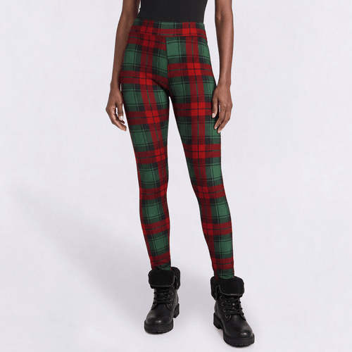 Womens Runway Ready Pull On Holiday Plaid Leggings - image 