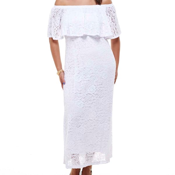 Petite Ellen Weaver Solid Off The Shoulder Lace Maxi Dress