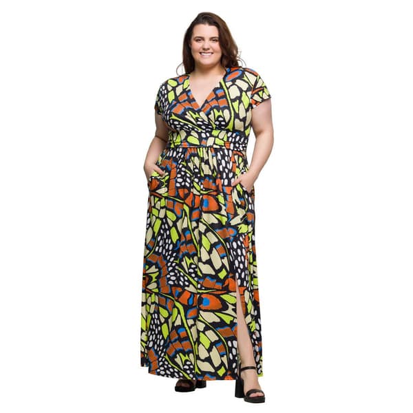 Plus Size 24/7 Comfort Apparel Butterfly Side Slit Maxi Dress