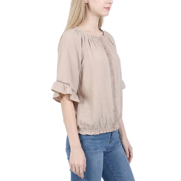 Womens NY Collection Elbow Sleeve Ruffle Edge Blouse