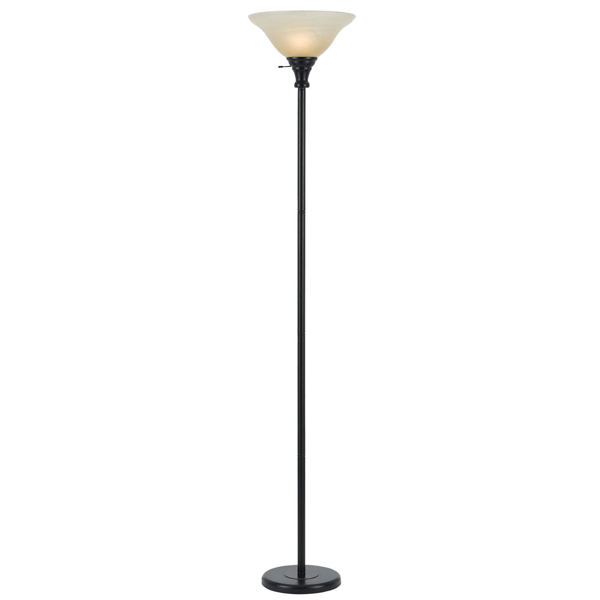HomeRoots 71in. Bronze Torchiere Floor Lamp With Glass Shade