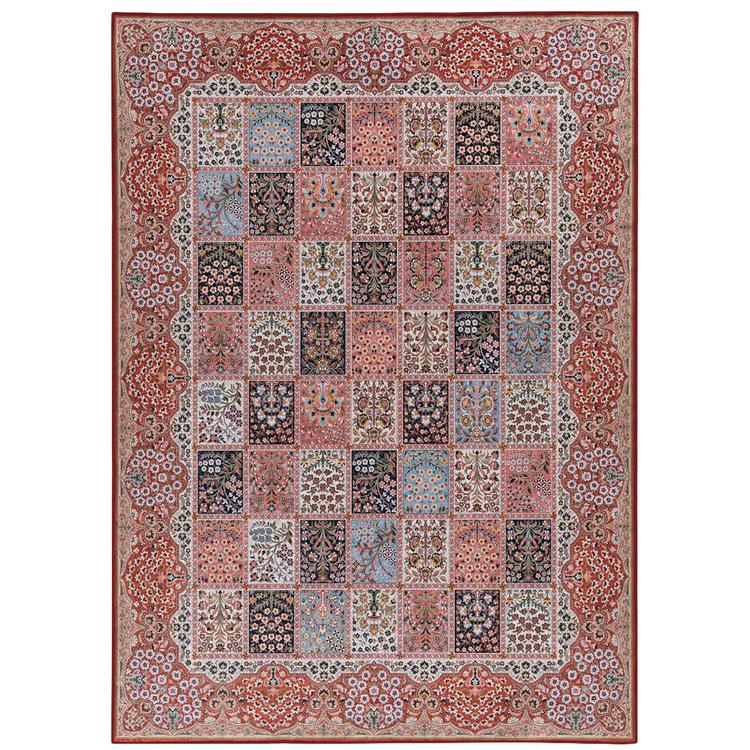 Linon Emerald Collection Red Blocked Area Rug - 6x9