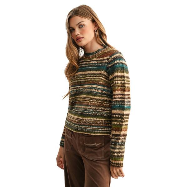 Womens CITY BLUES Long Sleeve Mixed Stripe Pullover Sweater