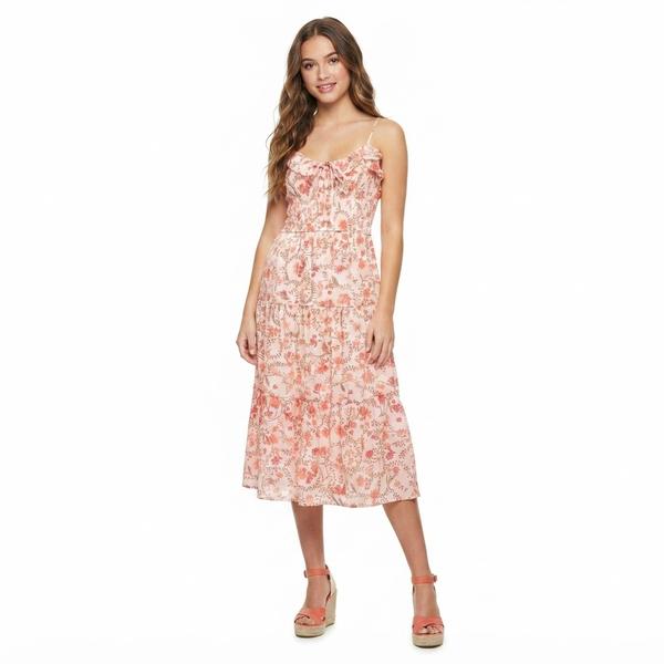 Juniors Trixxi Viney Floral Gauze Smock Ruffle Bodice Midi Dress - image 