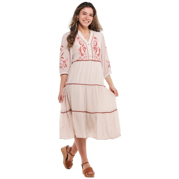 Womens Figueroa & Flower Elbow Sleeve Embroidered Tier Dress