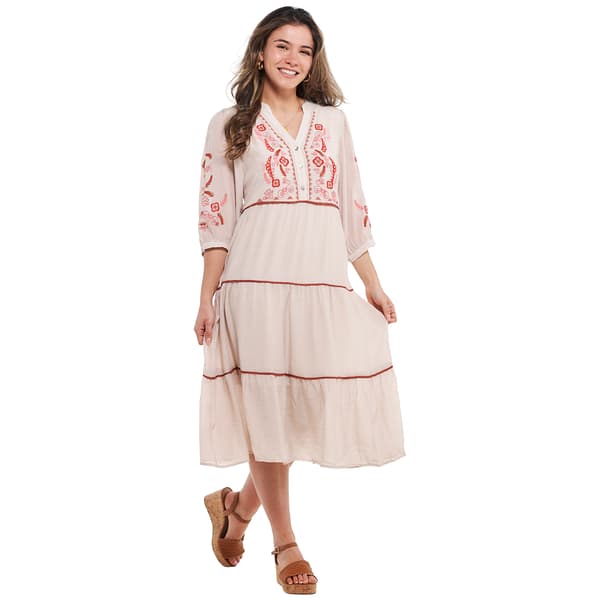 Womens Figueroa & Flower Elbow Sleeve Embroidered Tier Dress - image 