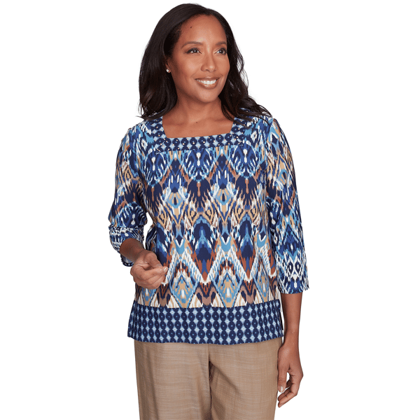 Womens Alfred Dunner Summer Solstice Ikat Diamond Border Top - image 