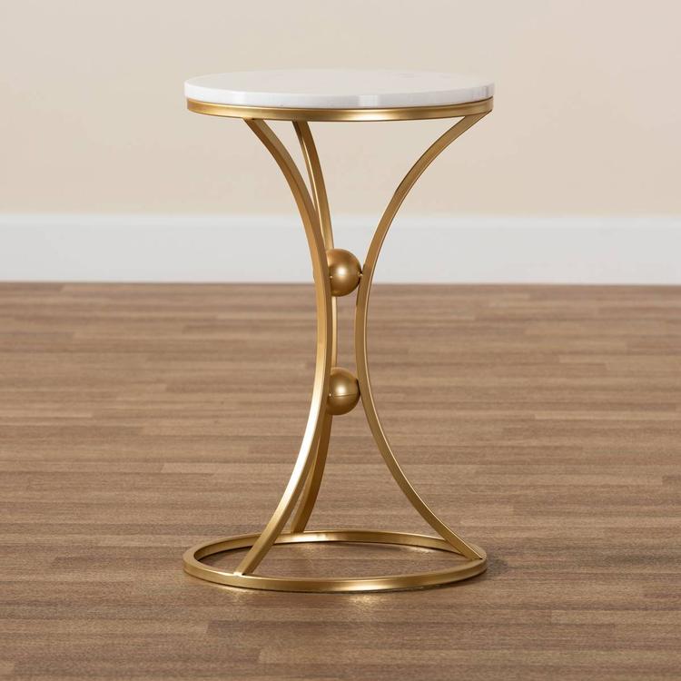 Baxton Studio Tarmon Gold Metal End Table w/ Marble Tabletop