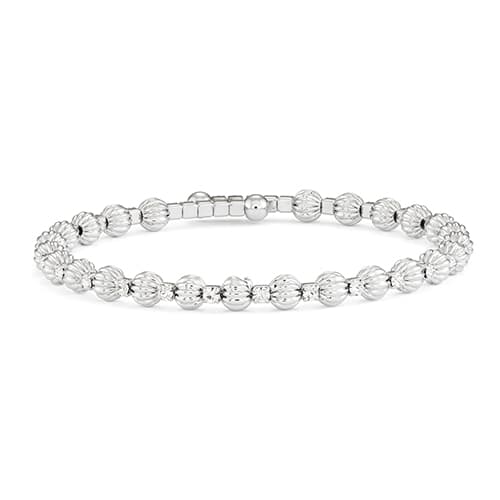 Rhodium Plated Crystal & Stripe Bead Coil Bracelet - image 