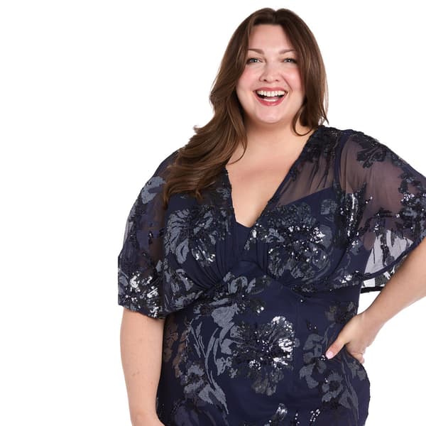 Plus Size R&M Richards Flutter Sleeve Sequin Floral Shift Dress