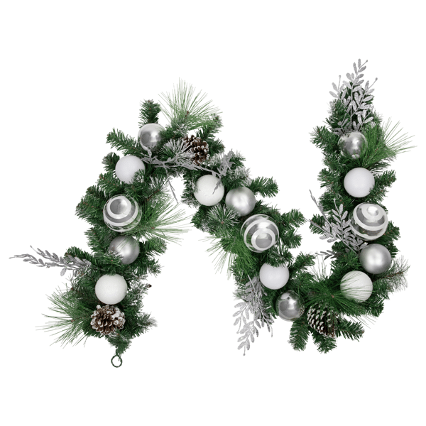 Northlight 6ft. Christmas Pine Garland with Striped Ornaments - image 