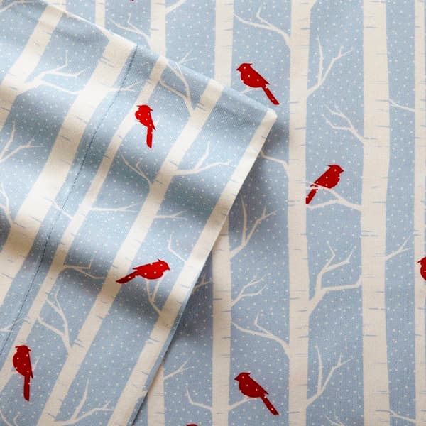 Micro Flannel® Blue Cardinals Printed Deep-Pocket Sheet Set