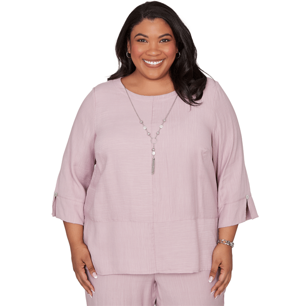 Plus Size Alfred Dunner Vintage Charm Textured Spliced Rose Top