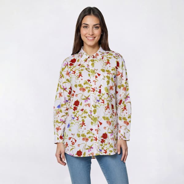 Womens LANDS END(R) Floral Vine Point Collar Button Down