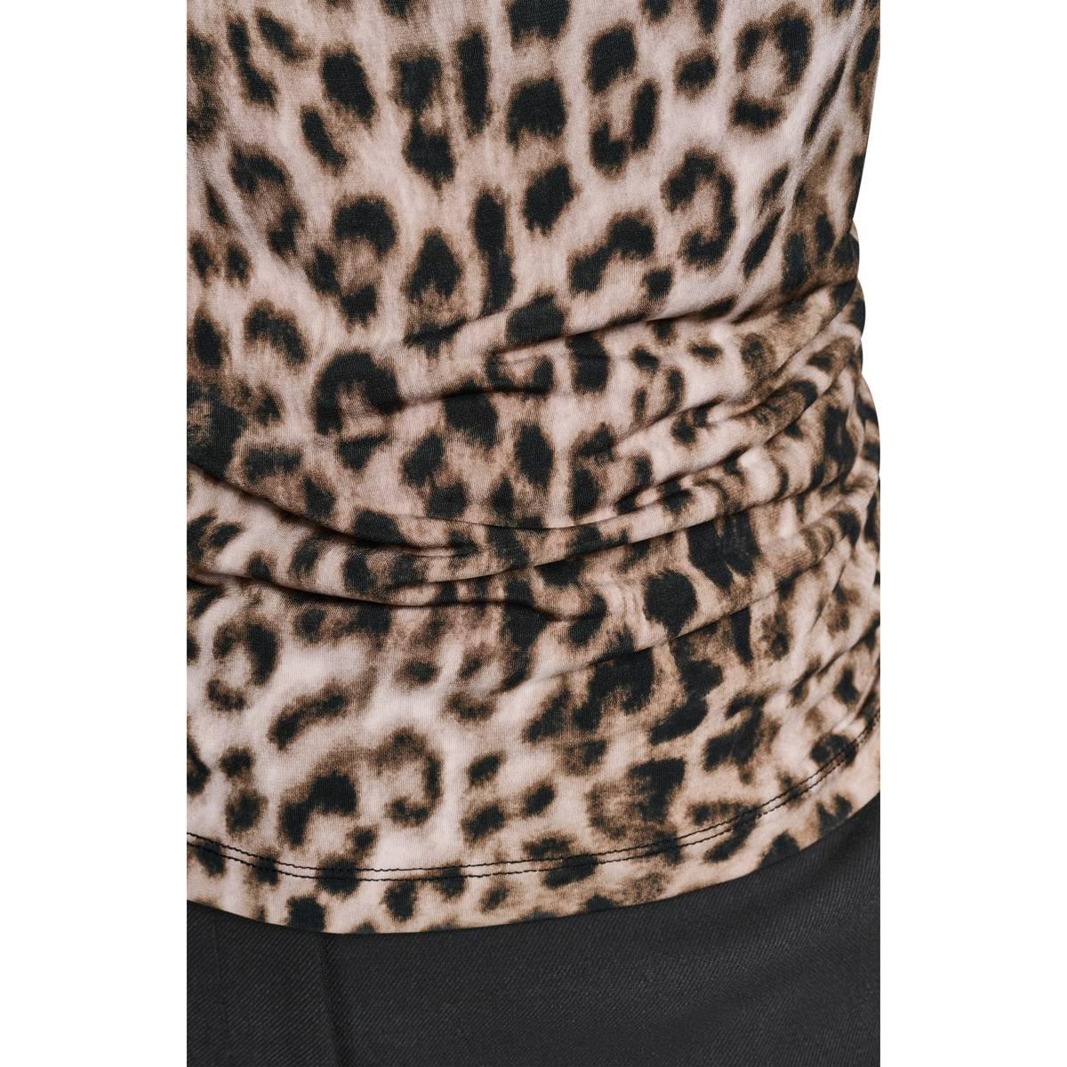 Womens DKNY Sleeveless Leopard Asymmetrical Neck Blouse