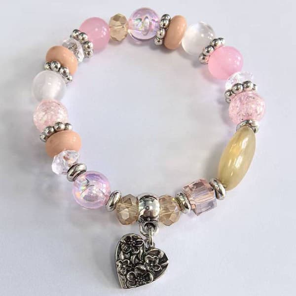 Beautiful Blessings Light Pink Stretch Bracelet with Heart Charm - image 