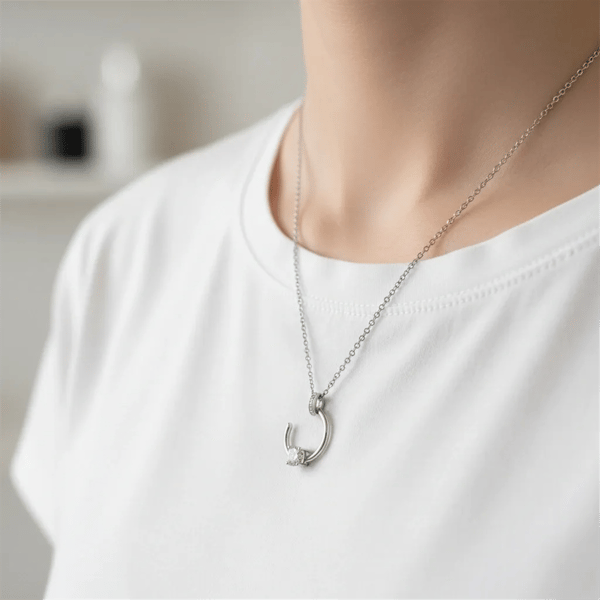 Saffron Sterling Silver Open Circle Moissanite Diamond Necklace