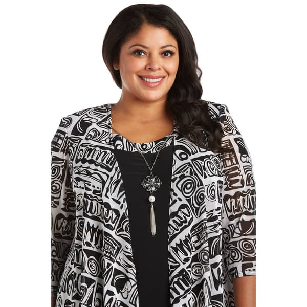 Plus Size R&M Richards 3pc. Mesh Duster Pantsuit - Black/White