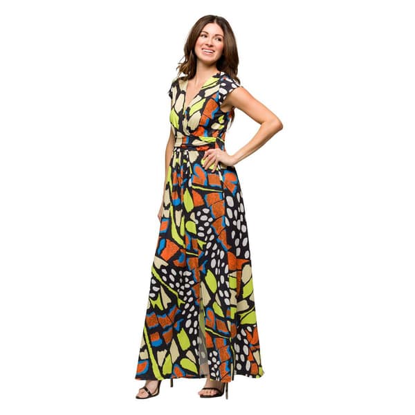 Womens 24/7 Comfort Apparel Butterfly Side Slit Pocket Maxi Dress