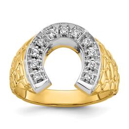 Mens Diamond Classics&#40;tm&#41; 10kt. Two-Tone Horseshoe Diamond Ring