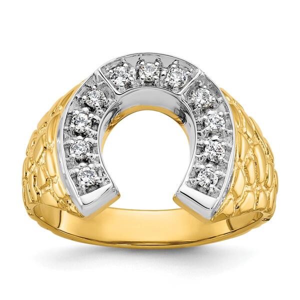 Mens Diamond Classics&#40;tm&#41; 10kt. Two-Tone Horseshoe Diamond Ring - image 