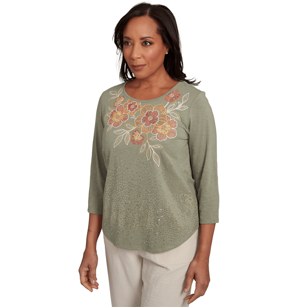 Womens Alfred Dunner Copper Canyon Floral Neck Sequin Blouse