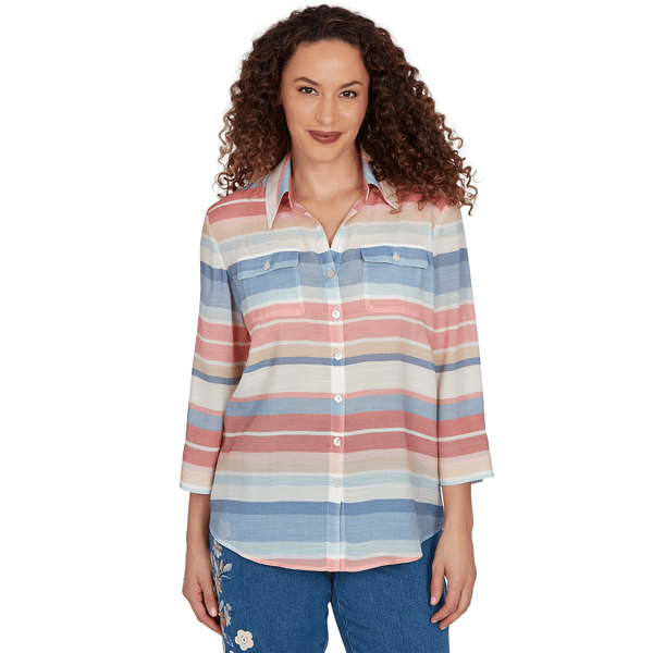 Womens Alfred Dunner Camden Market Stripe Button Front Blouse - image 