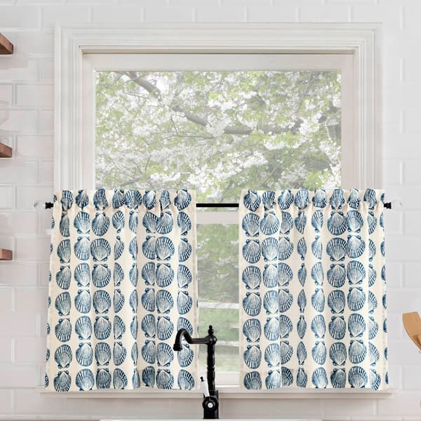 Seaside Print Textured Tiers Curtains