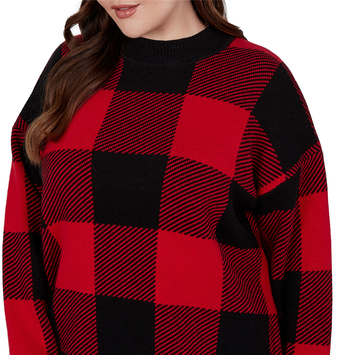 Plus Size Hearts of Palm Wrapped in Rubies Buffalo Check Sweater